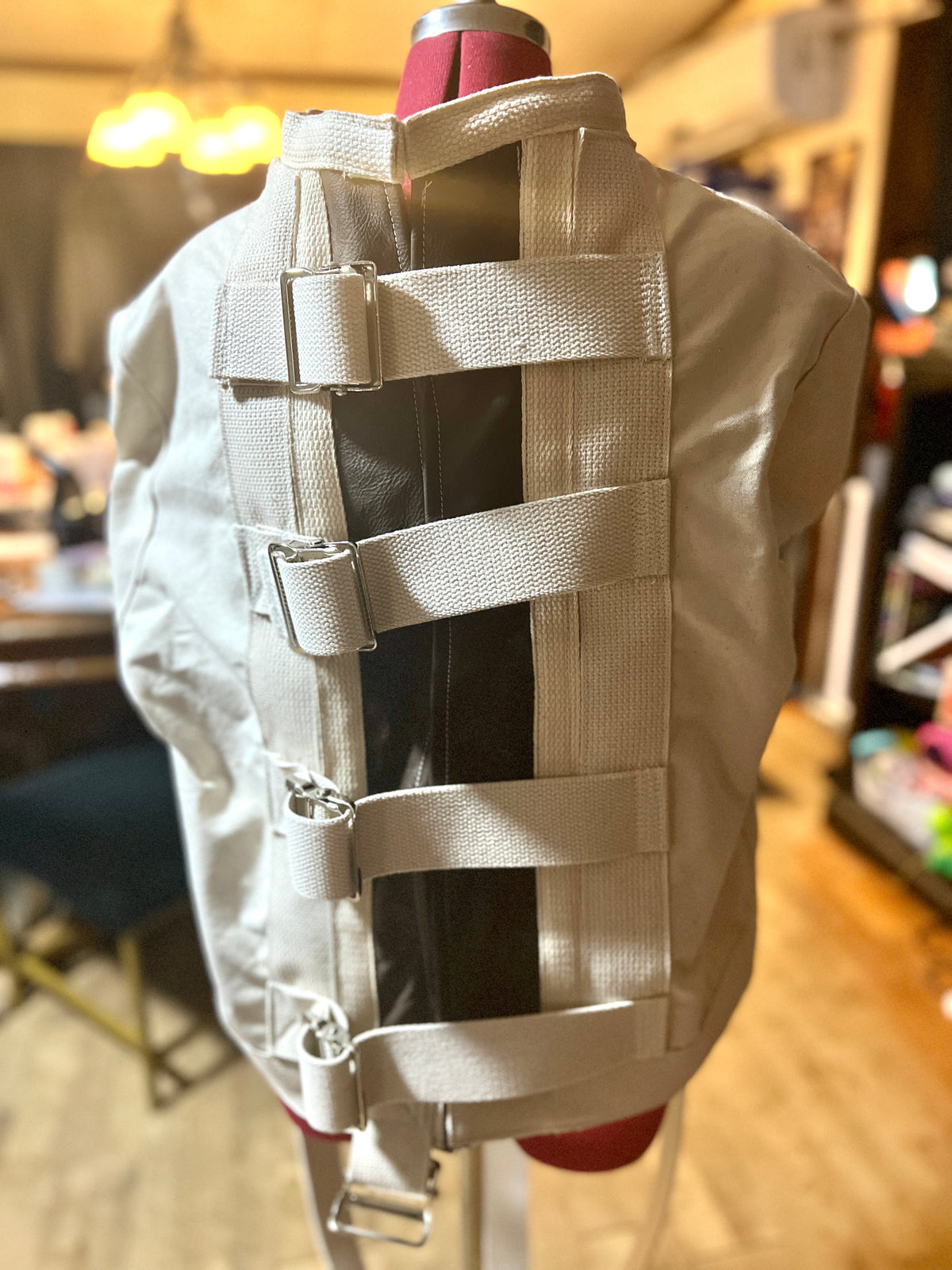 Leather sleeve and trim straight jacket