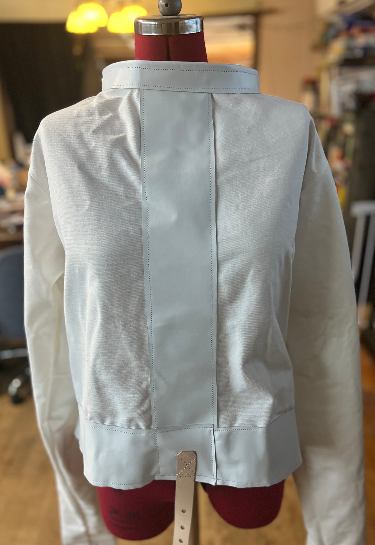 XL Houdini style White on white straight jacket w/tan straps