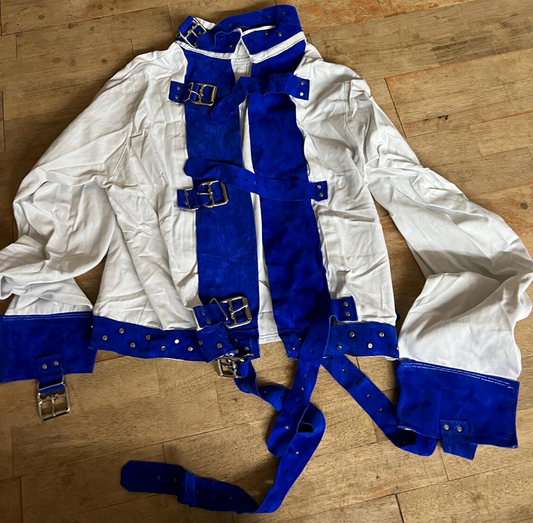 LARGE_ blue suede leather straps and trim